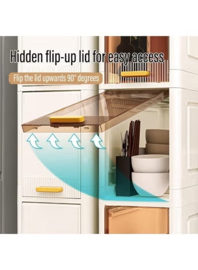 خزانة تخزين للحمام، خزانة تخزين ضيقة بأربعة أرفف، منظم تخزين بلاستيكي ضيق بأبواب وأرفف، منظم متعدد الوظائف لغرفة النوم والحمام، تصميم مقاوم للماء، مناسب للمساحات الصغيرة، الحمام، المطبخ، غرفة الغسيل، أبيض - Image 4