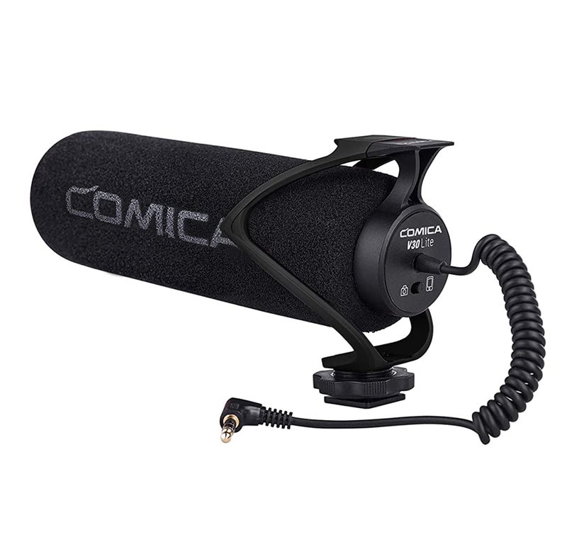 COMICA CVM-V30 LITE Video Microphone,Super-Cardioid Condenser On-Camera Shotgun Microphone for Canon Nikon Sony Panasonic DSLR Cameras,Mic for iPhone Android Smartphone with 3.5mm Jack(Black)