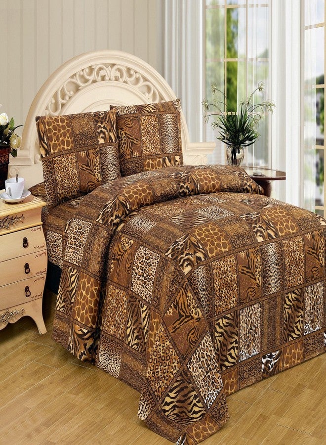 WPM Brown Black Leopard Zebra Queen Size Sheet Set 4 Pc Safari Animal Print Pillow Shams Bedding - Image 2