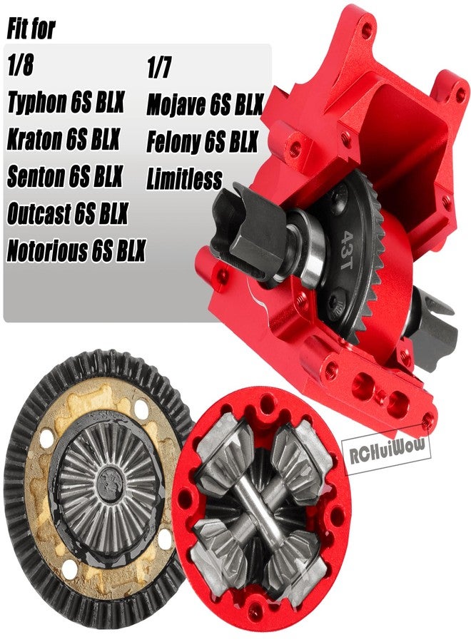 RCHuiWow RC Gearbox Case Upgrades Part for 1/8 Kraton,Senton,Outcast,Typhon,1/7 Arrm a Mojave,Limitless,Alloy Aluminum Diff Housing Gearbox Case w/ 43T Main Gear,Red - Image 2