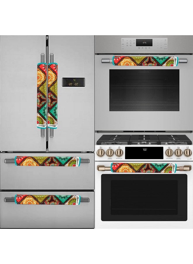 E-Retailer® Polyester 3-Layered Digital Printed Fridge Handle Cover Set of 2Pcs. For Refrigerator and Microwave oven (Color-Multicolor Ethnic, Size-12x6 Inches) - Image 3