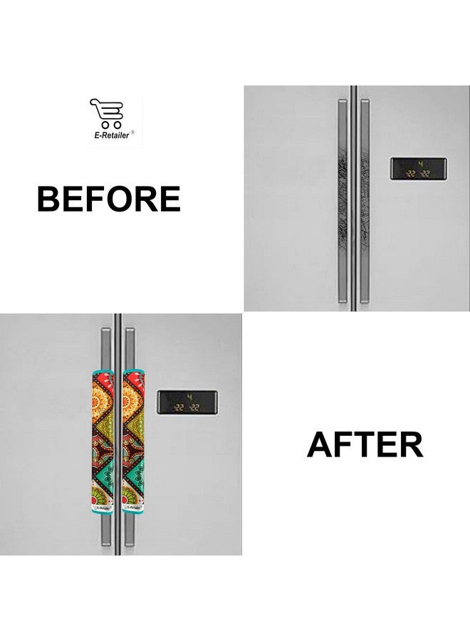 E-Retailer® Polyester 3-Layered Digital Printed Fridge Handle Cover Set of 2Pcs. For Refrigerator and Microwave oven (Color-Multicolor Ethnic, Size-12x6 Inches) - Image 5