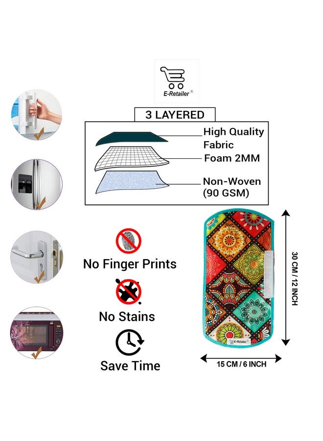 E-Retailer® Polyester 3-Layered Digital Printed Fridge Handle Cover Set of 2Pcs. For Refrigerator and Microwave oven (Color-Multicolor Ethnic, Size-12x6 Inches) - Image 2