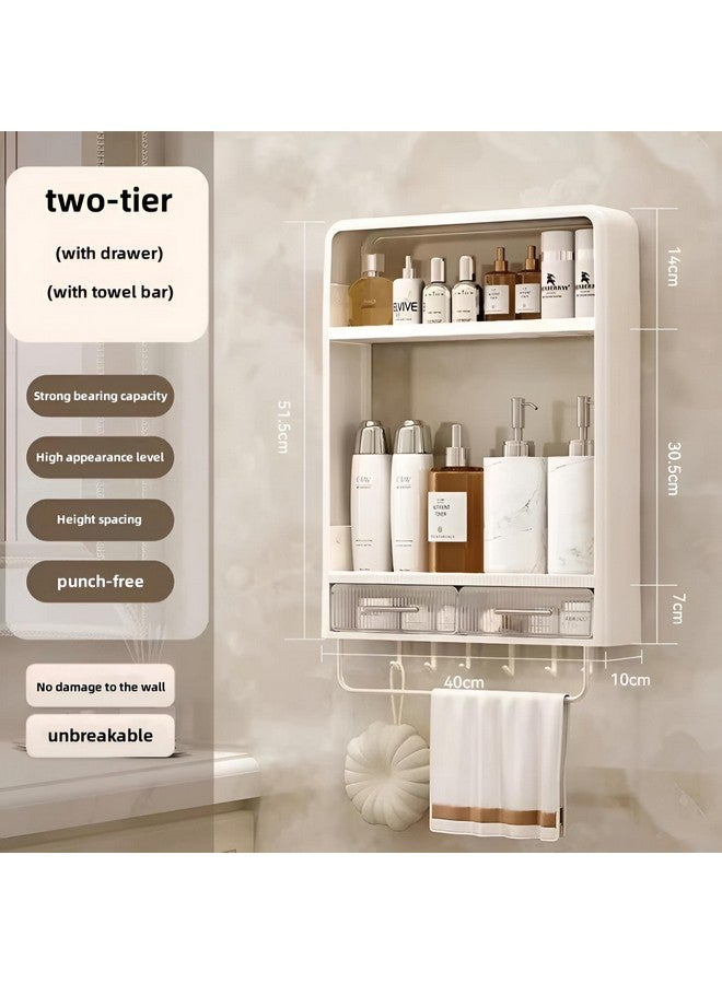 KREPS Shower Caddy Shelf Organizer Rack,Self Adhesive,Multifunctional Shelf Over Wall Mounted Bathroom Toilet Shelving For Bedroom and Kitchen Decoration (2-Layer With Drawers,Hooks & Handle) - Image 3