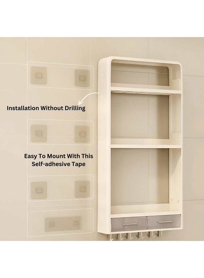 KREPS Shower Caddy Shelf Organizer Rack,Self Adhesive,Multifunctional Shelf Over Wall Mounted Bathroom Toilet Shelving For Bedroom and Kitchen Decoration (2-Layer With Drawers,Hooks & Handle) - Image 4