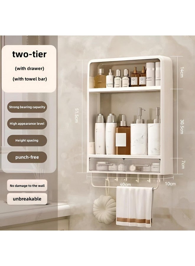 KREPS Shower Caddy Shelf Organizer Rack,Self Adhesive,Multifunctional Shelf Over Wall Mounted Bathroom Toilet Shelving For Bedroom and Kitchen Decoration (2-Layer With Drawers,Hooks & Handle) - Image 2