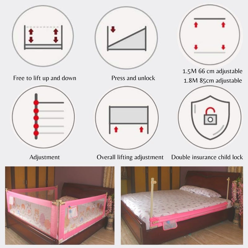 VIC Kid® Adjustable Baby Bedrail Guard for Toddlers/Bed Fence/Kids Safety/Portable and Adjustable Size (1.5, Lavender Lion) - Image 4