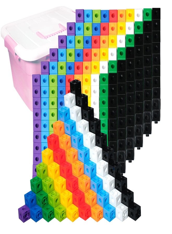SENONAPO 701 Pcs Math Learning Linking Cube with Pink Storage Container Counting Cubes Plastic Colorful Counting Blocks Math Manipulatives Classroom Learning Supplies for Home school Educational(Pink) - Image 1