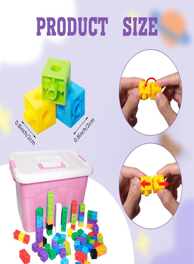 SENONAPO 701 Pcs Math Learning Linking Cube with Pink Storage Container Counting Cubes Plastic Colorful Counting Blocks Math Manipulatives Classroom Learning Supplies for Home school Educational(Pink) - Image 2