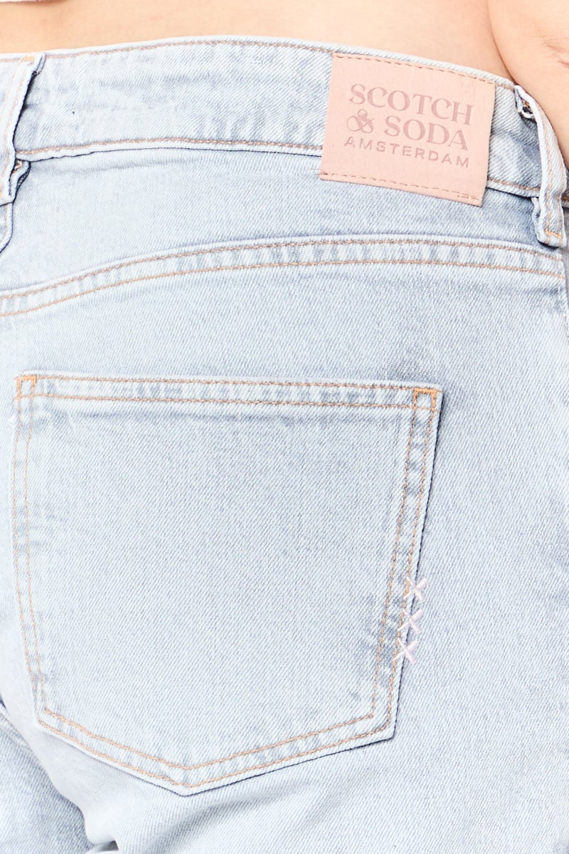 Scotch & Soda Women Straight Fit High Rise Washed Stretchable Jeans, Light Grey - Image 3