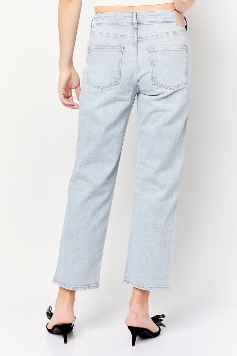 Scotch & Soda Women Straight Fit High Rise Washed Stretchable Jeans, Light Grey - Image 4