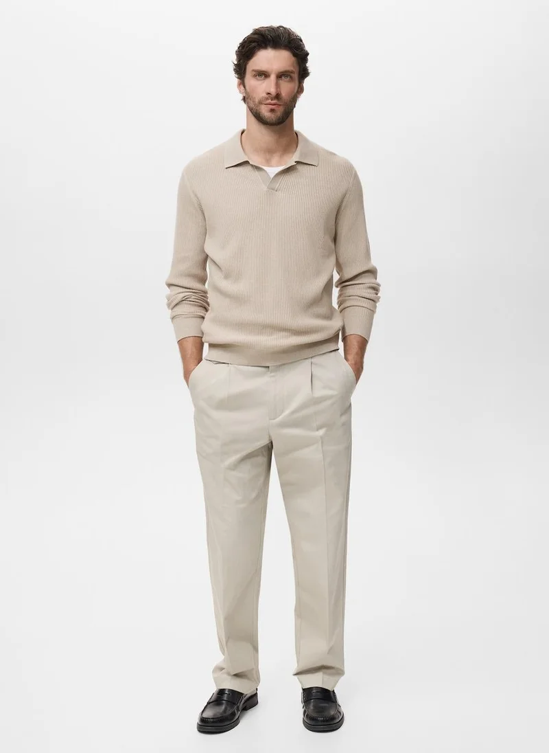 Mango Man  Cotton-blend ribbed polo sweater for Men | Best Price UAE
