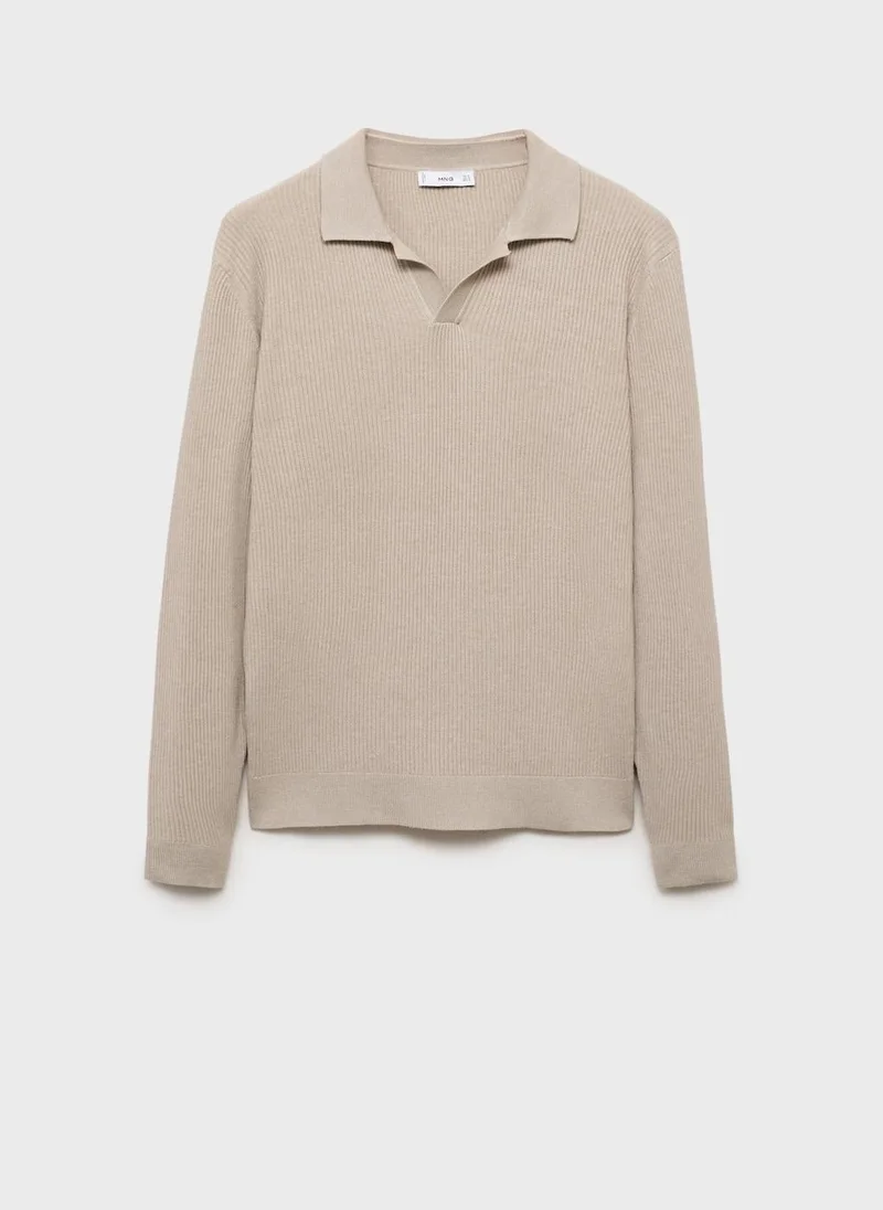 Mango Man  Cotton-blend ribbed polo sweater for Men | Best Price UAE