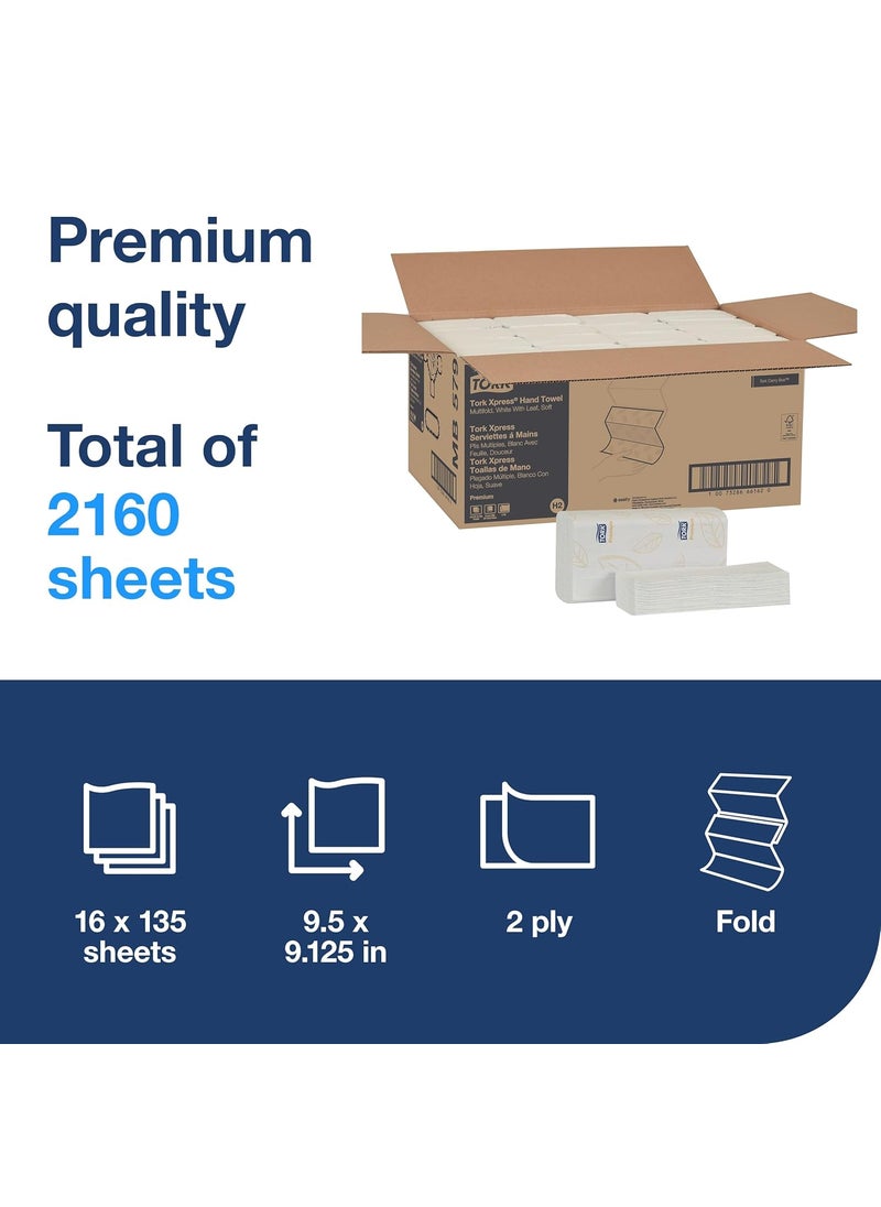 Tork Tork Premium MB579 Soft Xpress Multifold Paper Hand Towel 3Panel 2Ply 9125 Width x 95 Length White Case of 16 Packs 135 per Pack 2160 Towels  - Image 2
