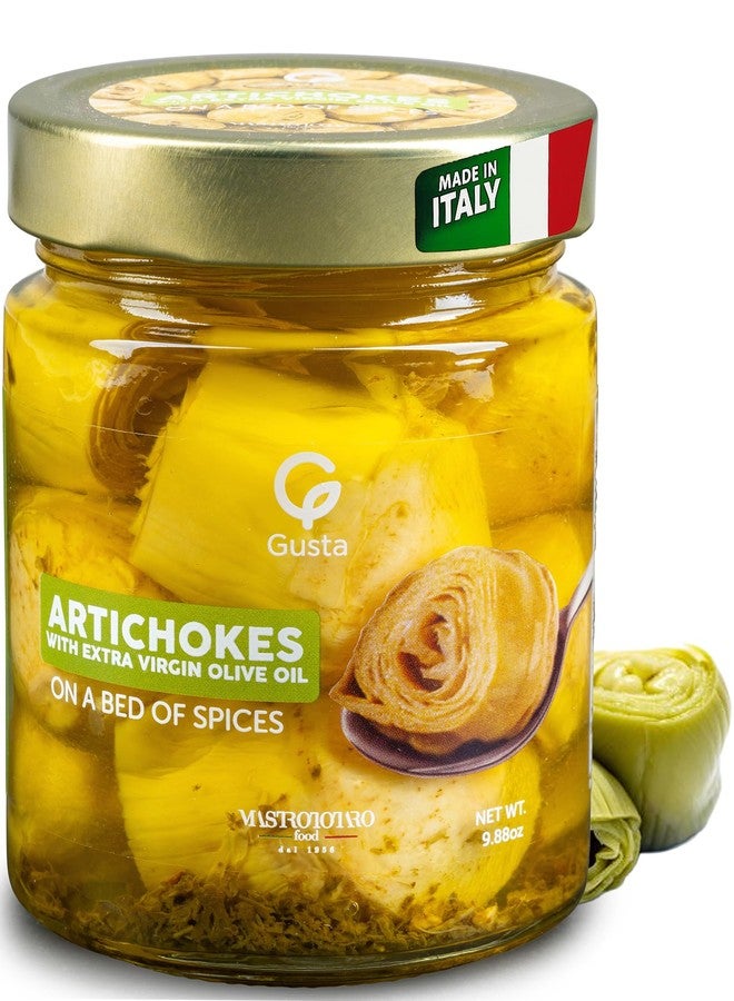 Gusta Artichokes in Olive Oil on a Bed of Spices - Made in Italy - Organic Artichokes Glass Jar with Extra Virgin Olive Oil - Non-GMO, All Natural - Perfect Snack - 9.88oz Glass Jar - Image 1