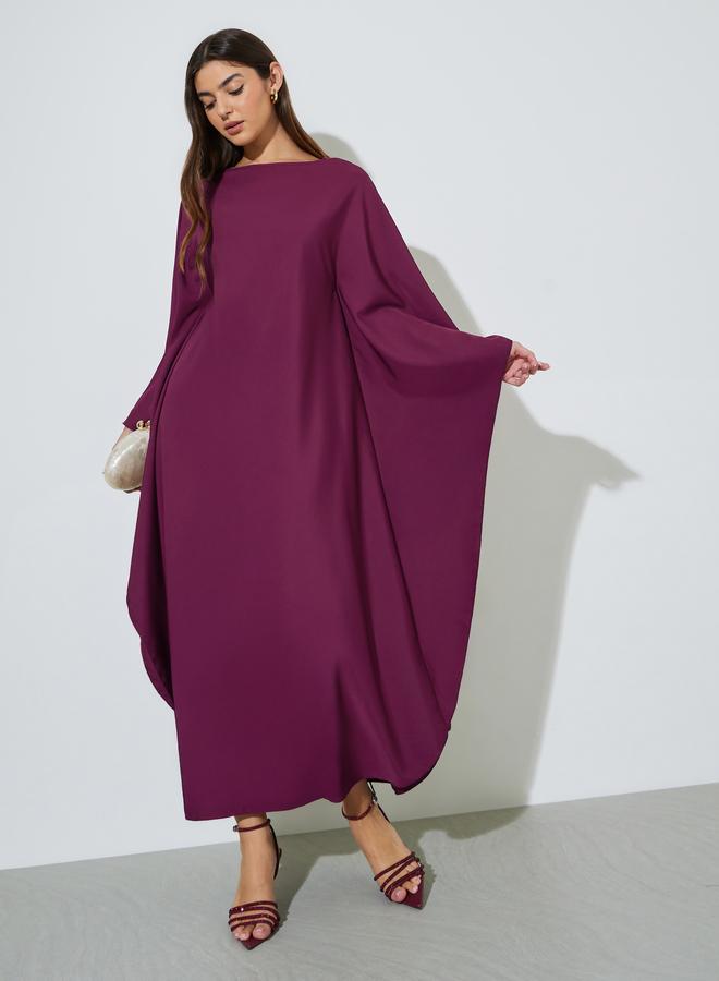 Styli Purple Solid Batwing Sleeves Maxi Kaftan Dress - Image 1