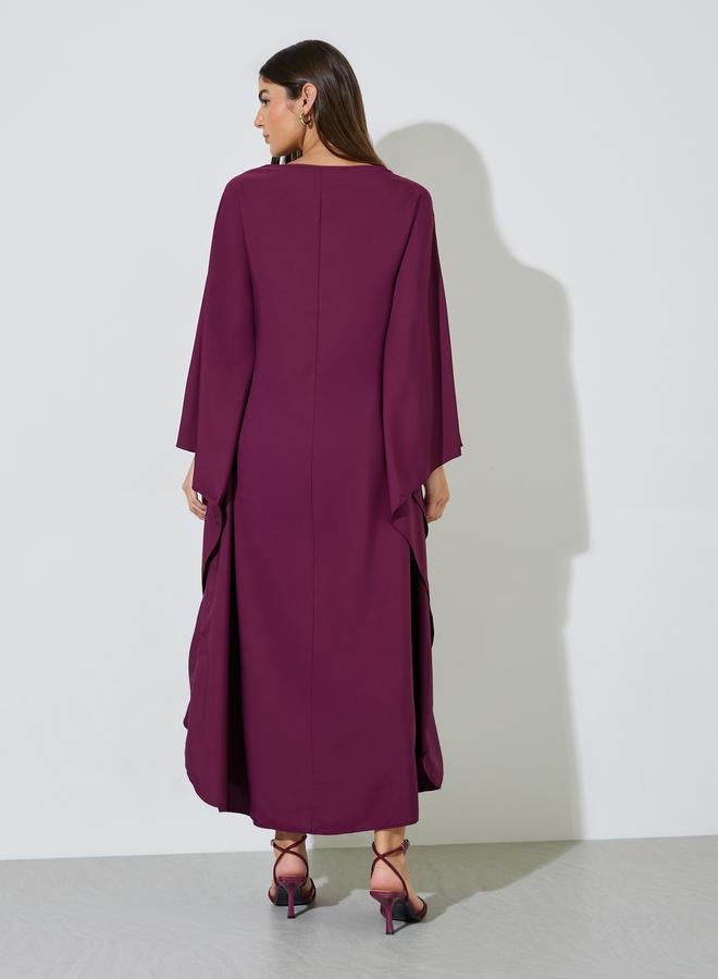 Styli Purple Solid Batwing Sleeves Maxi Kaftan Dress - Image 3