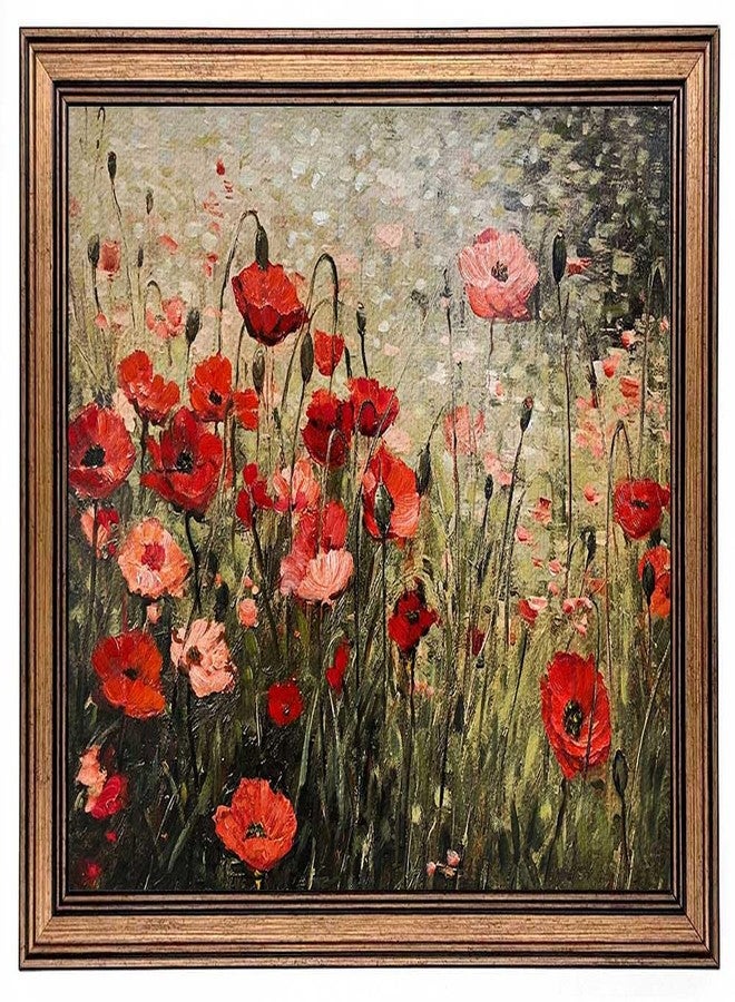 Yeechine Vintage Wall Art Red Flower Painting, Framed Wall Art, Farmhouse Bedroom Kitchen Wall Art Decor (Flowers, 10" L x 8" W) - Image 1