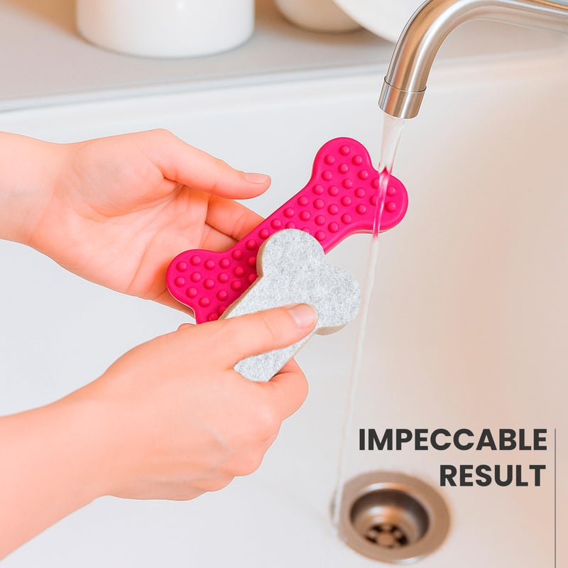 Vigar Pets Club Scrubber Sponge - Set of 4 Bone-Shaped Pet Bowl Cleaning Scrubber - Dish Sponges for Washing Pet Bowl - Non Scratch and Reusable, Gray - Image 5