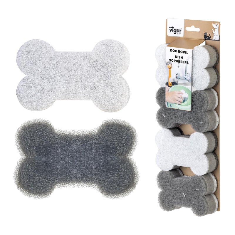 Vigar Pets Club Scrubber Sponge - Set of 4 Bone-Shaped Pet Bowl Cleaning Scrubber - Dish Sponges for Washing Pet Bowl - Non Scratch and Reusable, Gray - Image 1