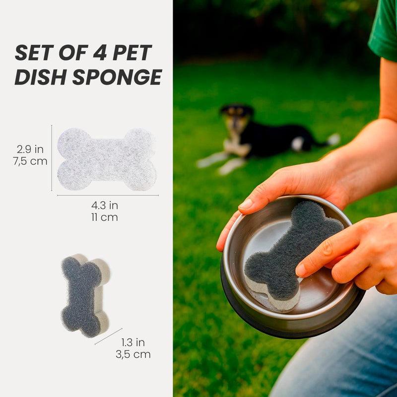 Vigar Pets Club Scrubber Sponge - Set of 4 Bone-Shaped Pet Bowl Cleaning Scrubber - Dish Sponges for Washing Pet Bowl - Non Scratch and Reusable, Gray - Image 2