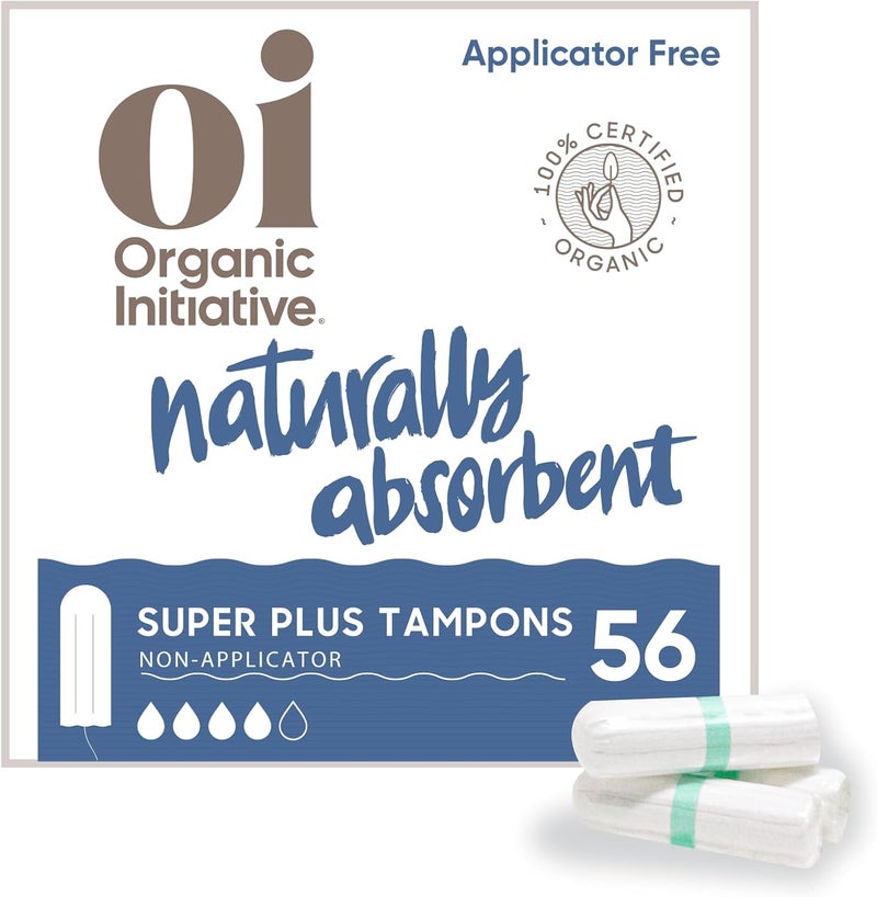 Oi | Organic Initiative - 100% Certified Organic Cotton Non-Applicator Tampons | Ultra-Absorbent, Unscented, Natural, Non-Toxic, Applicator Free | Super Plus | 56 Tampons - Image 1