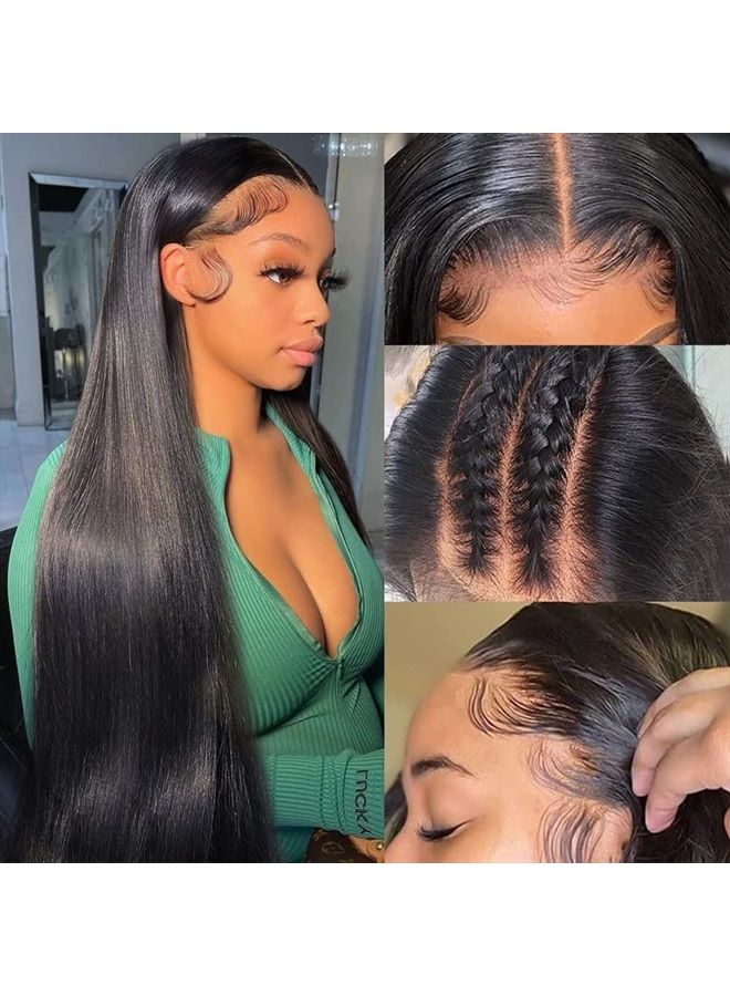 Subella 10A HD Lace Front Wigs Human Hair Pre Plucked Hairline with Baby Hair 180 Density 13x4 Brazilian Straight Human Hair Wigs for Black Women Natural Black Color (20inch) - Image 1