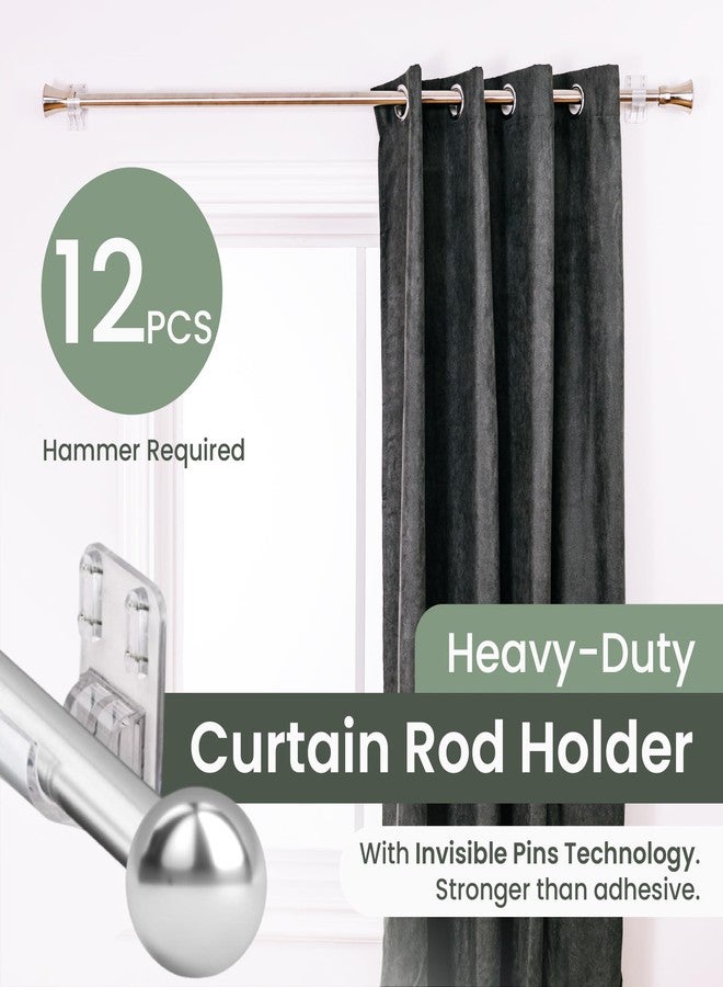 Evermount 12pcs Heavy Duty Curtain Rod Holders with Wide Hook, 5X Stronger Than Adhesive Curtain Rod Hooks, 25 LBS Tension Curtain Rod Bracket for Wall with Level and Pin Guide, Minimal Damage Curtain - Image 4