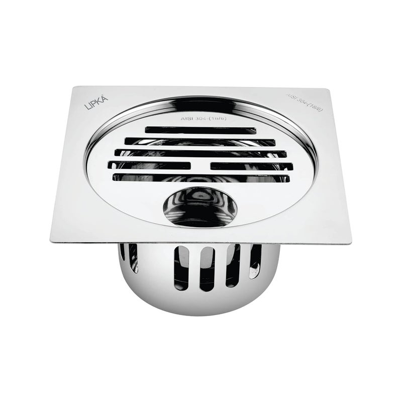 LIPKA Golden Classic Jali Square Flat Cut Floor Drain with Cockroach Trap 5 x 5 Inches 304Grade Stainless Steel Floor Trap Glossy Finish Drain Jali with Hole - Image 1