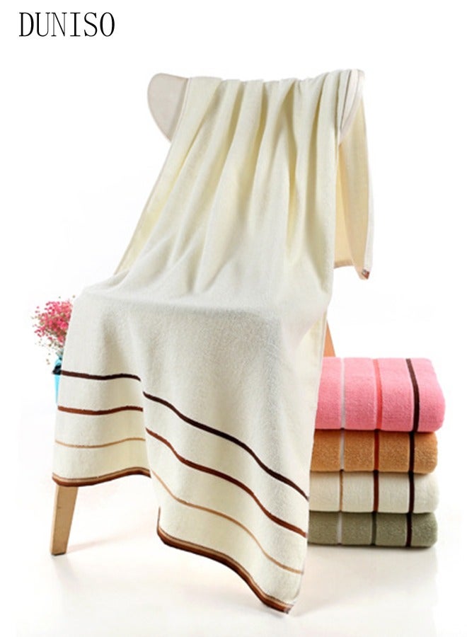 DUNISO Pure cotton bath towel Super Soft, Quick Drying, High Water Absorption, Size: 70x140 cm, Creamy White - Image 1