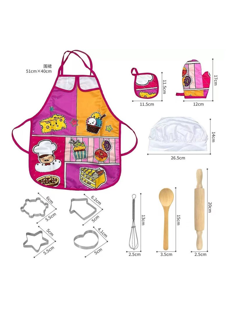 11-piece Cartoon Kids' Kitchen Cooking Play With Apron And Chef Hat Set, Chef uniform for kids, pretend play set - Image 1