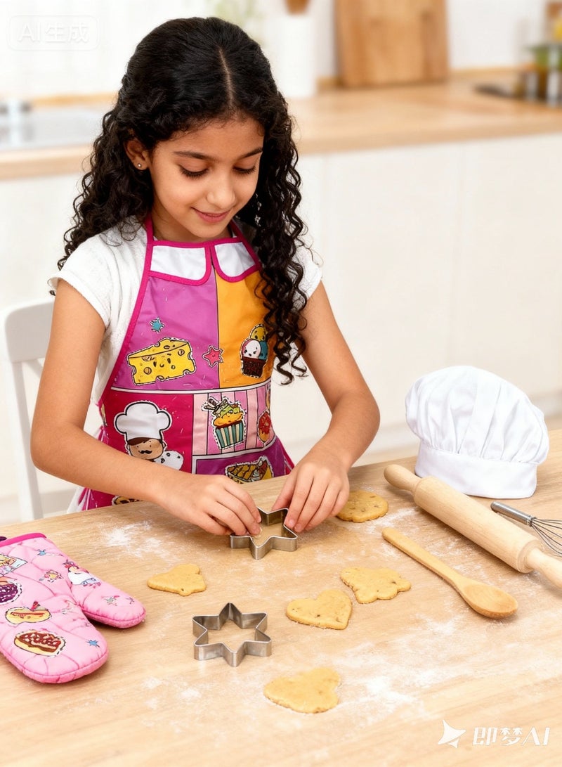 11-piece Cartoon Kids' Kitchen Cooking Play With Apron And Chef Hat Set, Chef uniform for kids, pretend play set - Image 2