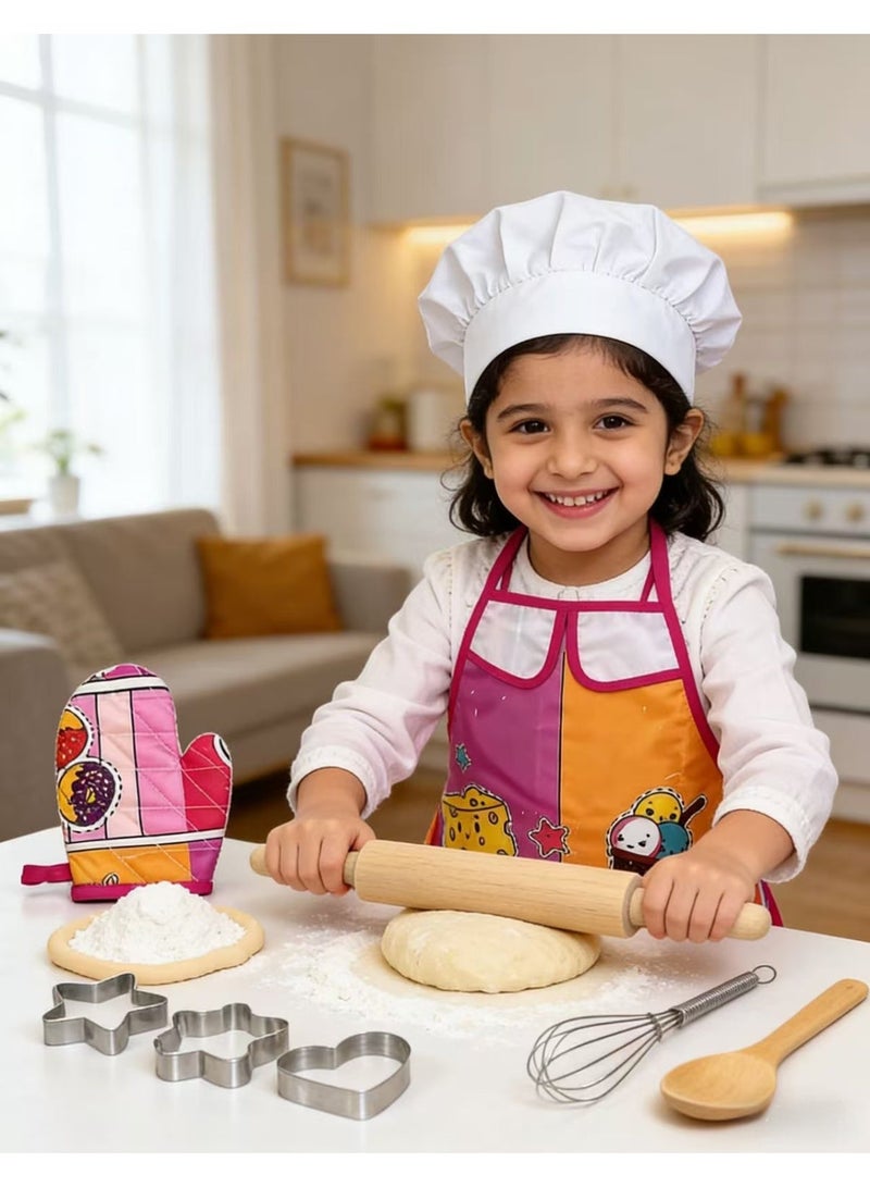 Kids Chef Role Play Set – 11PCS  Apron & Chef Hat, Pretend Play Kitchen Toys for Girls, Complete Cooking Gift for Birthday Ramadan Eid Christmas - Image 1