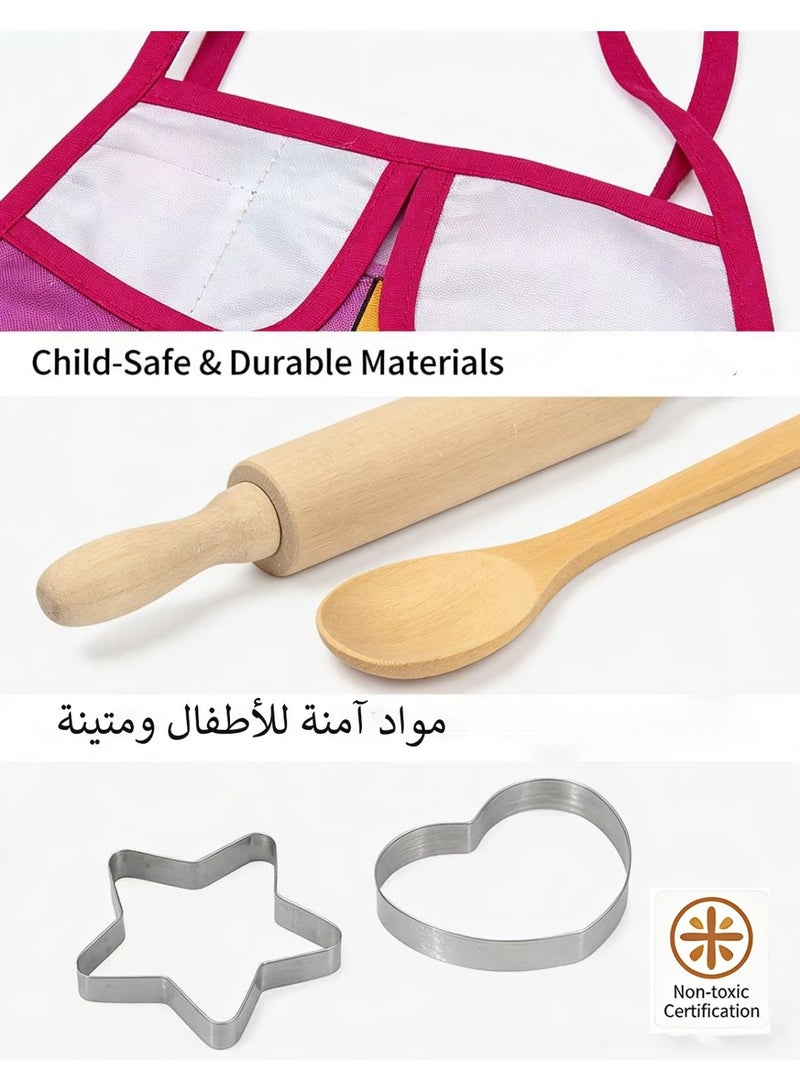 Kids Chef Role Play Set – 11PCS  Apron & Chef Hat, Pretend Play Kitchen Toys for Girls, Complete Cooking Gift for Birthday Ramadan Eid Christmas - Image 3