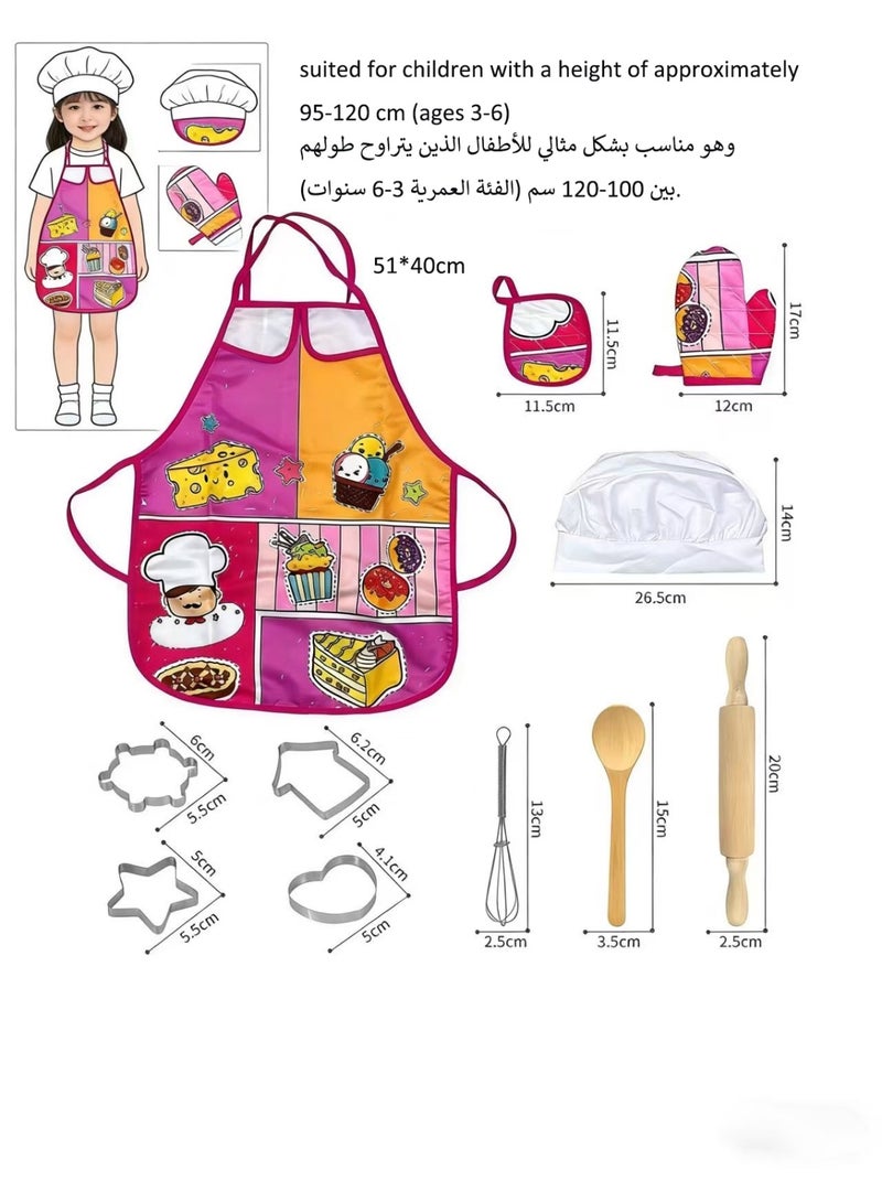 Kids Chef Role Play Set – 11PCS  Apron & Chef Hat, Pretend Play Kitchen Toys for Girls, Complete Cooking Gift for Birthday Ramadan Eid Christmas - Image 5