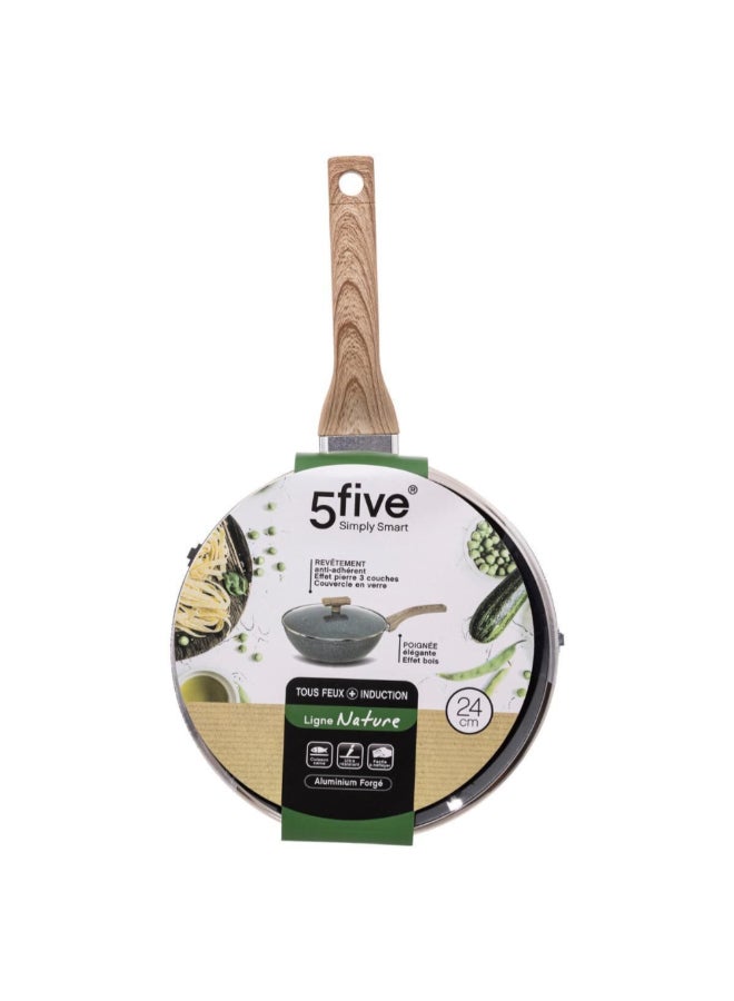 Five Simply Smart Nature Forged Aluminium Saute Pan with Lid Grey and Beige 24cm 111010A - Image 4