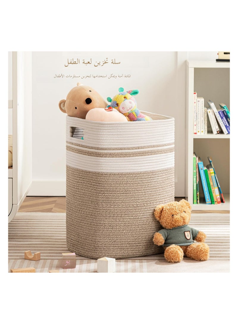 FYLX Cotton Laundry Basket, Large Woven Rope Basket with Handles for Living Room and Bedroom, Stylish Storage Basket for Blankets, Toys, Clothes and Pillow - 22x16x13 Inches - Image 3