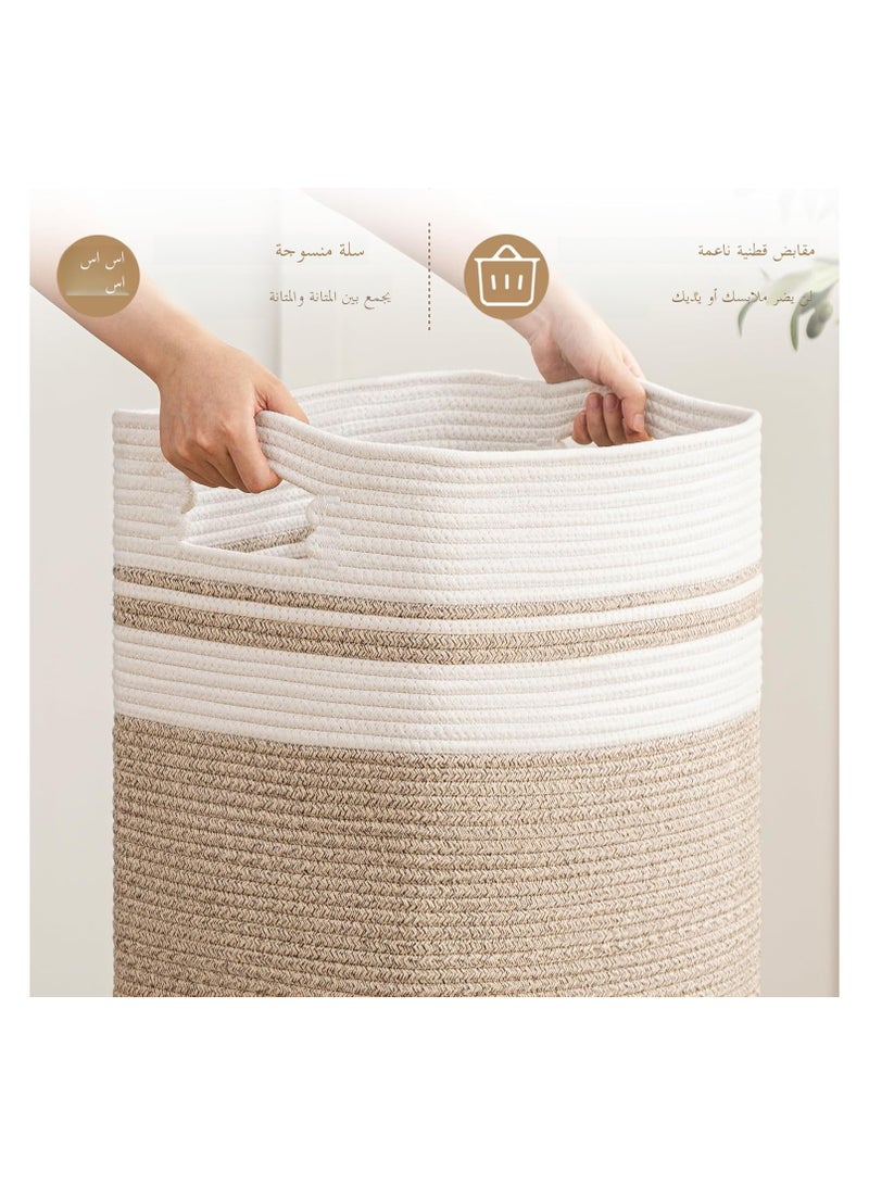 FYLX Cotton Laundry Basket, Large Woven Rope Basket with Handles for Living Room and Bedroom, Stylish Storage Basket for Blankets, Toys, Clothes and Pillow - 22x16x13 Inches - Image 5