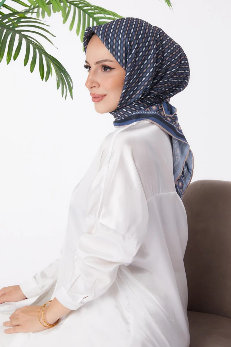 Tofisa Plain Medium Women's Navy Blue Patterned Scarf - 25974
