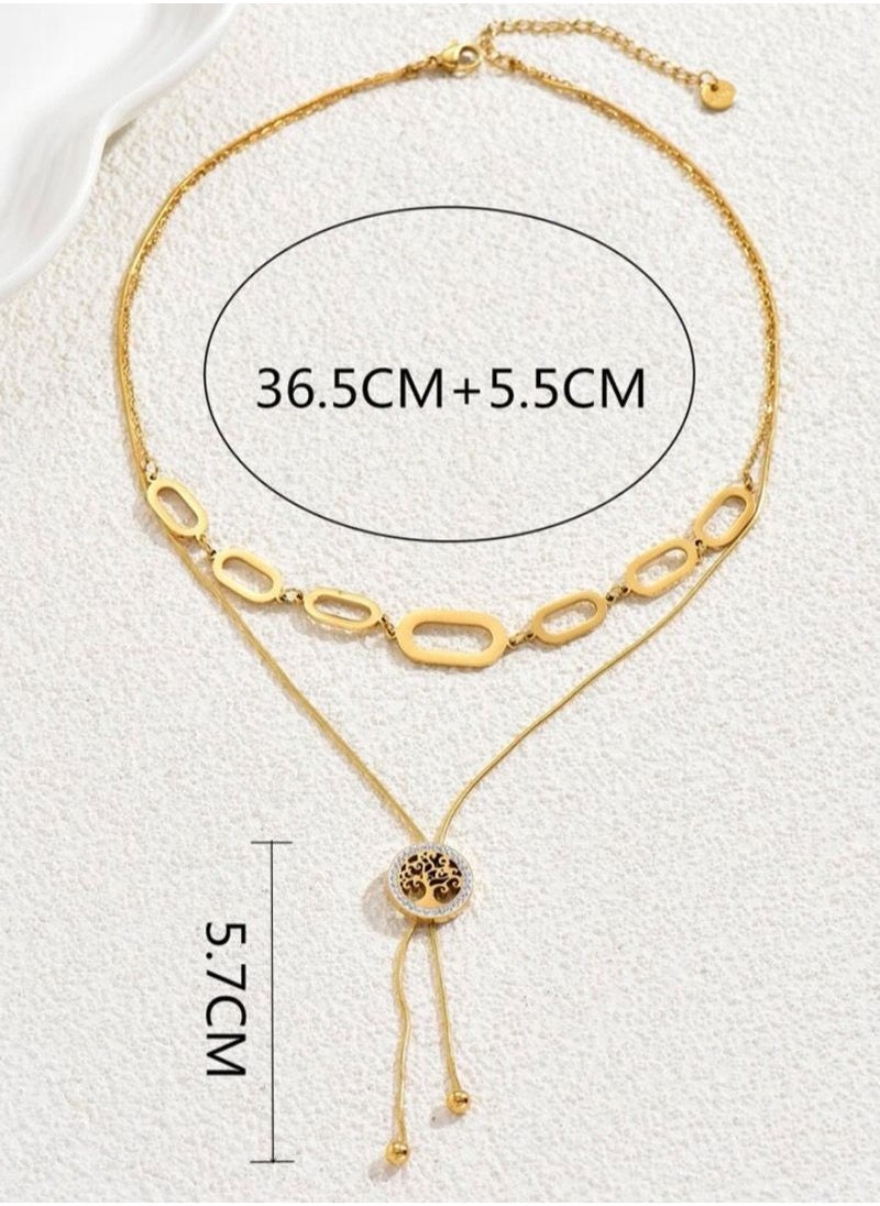 sixtyfour Elegant Stainless Steel Gold Plated Necklace For Women  - Image 3