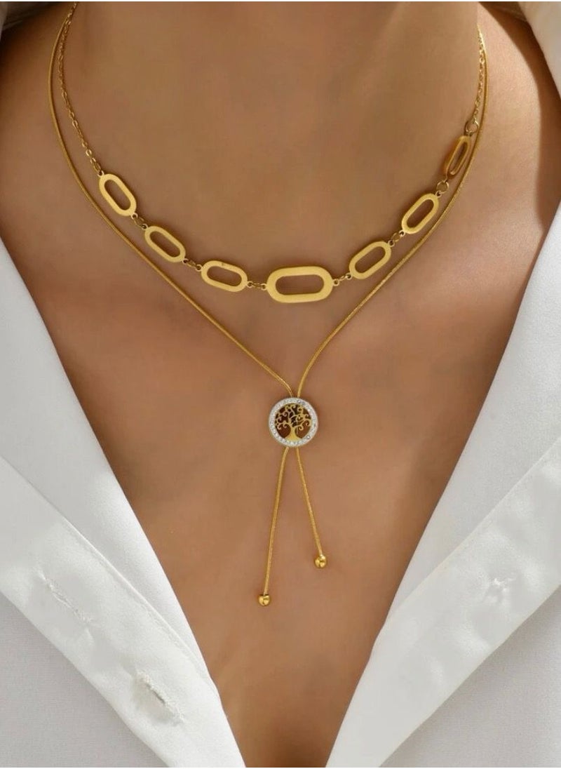 sixtyfour Elegant Stainless Steel Gold Plated Necklace For Women  - Image 1