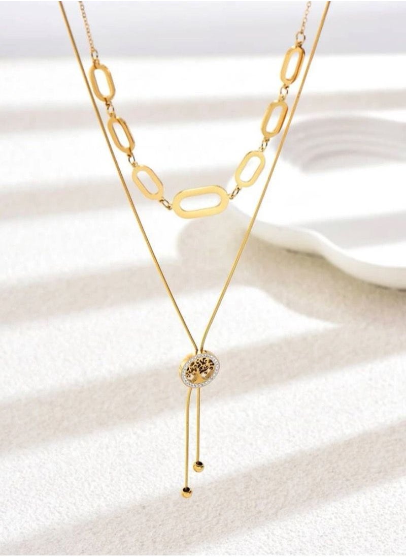 sixtyfour Elegant Stainless Steel Gold Plated Necklace For Women  - Image 2