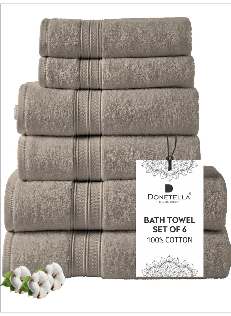 Donetella Premium Towel 6-Pcs Set, 100% Combed Cotton 600 GSM, Highly Absorbent, Quick Dry Towel Set Include 2 Bath Towel, 2 Bath Sheet, 2 Hand Towel, Best Set for Bathroom Gym, Hotel And Spa,