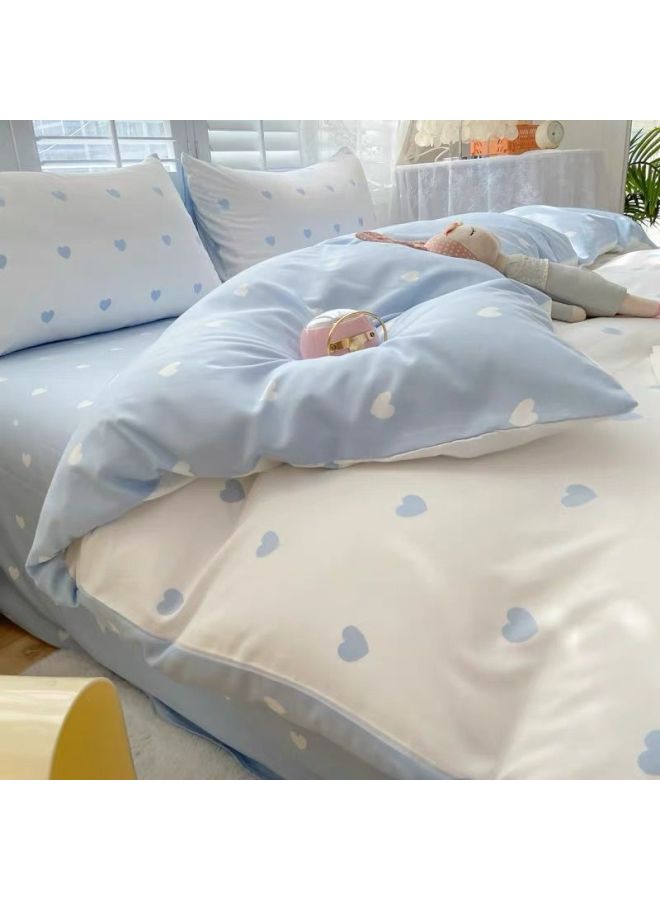 Washed Cotton Four-piece Quilt Cover Single Bedding Student Dormitory Quilt Quilt Cover Sanding Three-piece Bed Sheet Person-Color:Light Orange-Specifications:1.2m Three-piece Set - Image 2