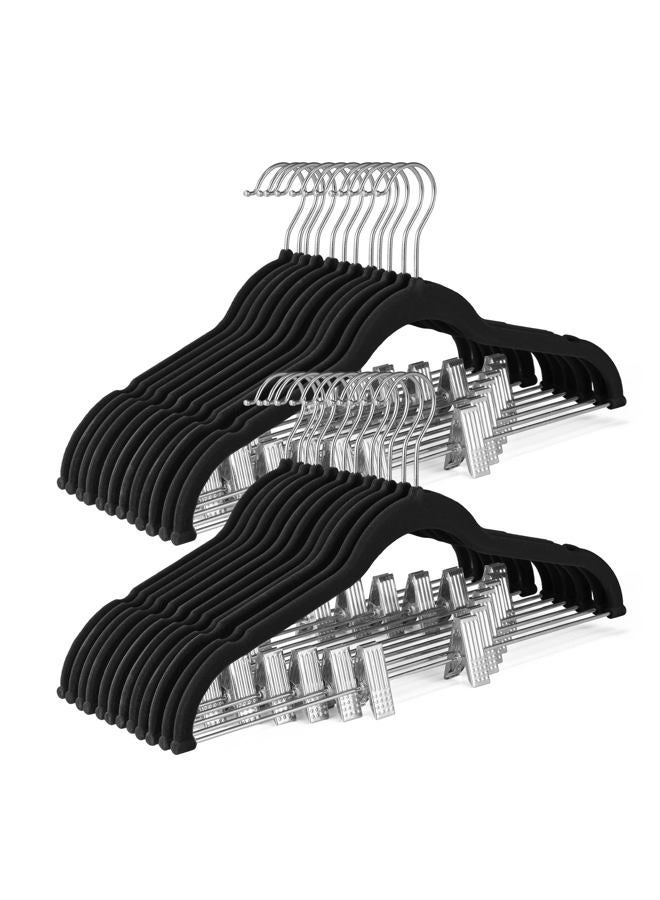 HOUSE DAY Velvet Skirt Hangers 24 Pack, Black Velvet Hangers with Adjustable Clips, Space Saving Slim Velvet Pant Hangers, Heavy Duty Shorts Hangers, Non Slip Clip Hangers for Pants, Skirts, Shorts - Image 1