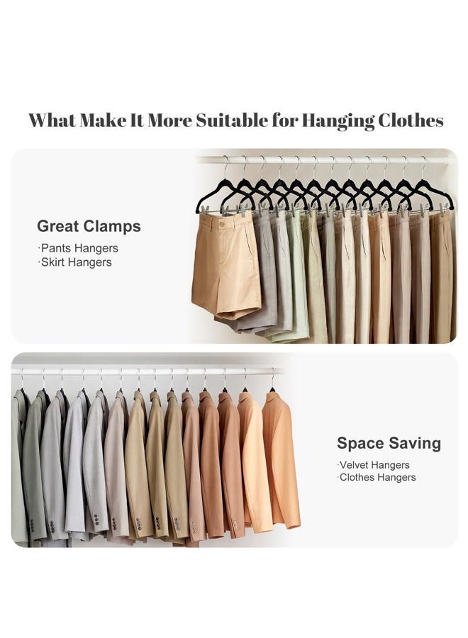 HOUSE DAY Velvet Skirt Hangers 24 Pack, Black Velvet Hangers with Adjustable Clips, Space Saving Slim Velvet Pant Hangers, Heavy Duty Shorts Hangers, Non Slip Clip Hangers for Pants, Skirts, Shorts - Image 2