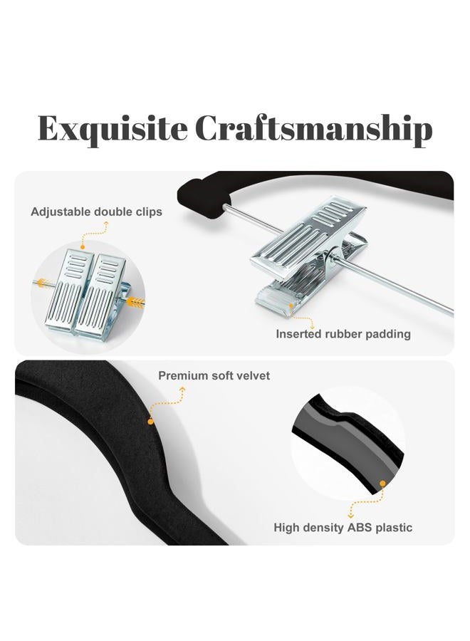 HOUSE DAY Velvet Skirt Hangers 24 Pack, Black Velvet Hangers with Adjustable Clips, Space Saving Slim Velvet Pant Hangers, Heavy Duty Shorts Hangers, Non Slip Clip Hangers for Pants, Skirts, Shorts - Image 4