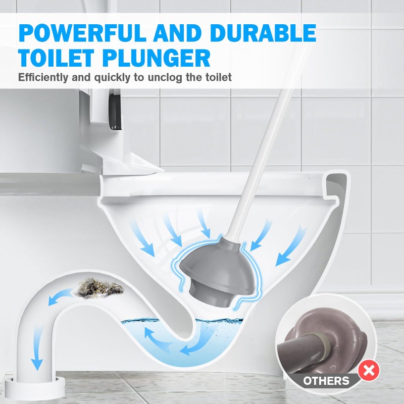 TRENTI Toilet Plunger and Brush Set, Bowl Brush and Heavy Duty Toilet Plunger with Ventilated Holder, 2-in-1 Toilet Brush and Plunger Combo for 5.3-inch Toilet Drain Bathroom Deeply Cleaning(White & Grey) - Image 2