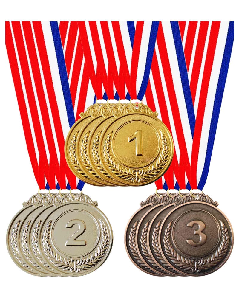 Jauisus 12 Pcs Gold Silver Bronze Medals 1st 2nd 3rd Place Metal Award Medals Olympic Style Winner Awards with Neck Ribbon for Sports Party Prizes Competitions 2 Inches - Image 2