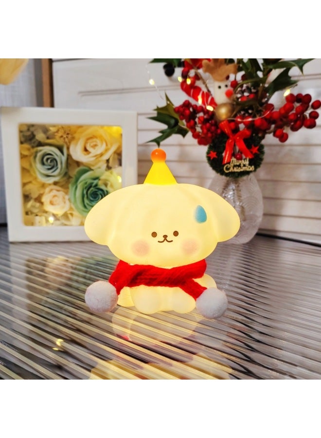 Cartoon Sweat Drops Dog Night Light Night Market Stall Explosions Children's Cute Luminous Toys Creative Bedroom Atmosphere Light-Light Source Power:Warming Lamp-Light Color:Little Yellow Hat + Red Scarf - Image 1